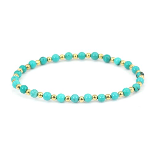 Bracelet turquoise reconstituée 4mm, avec perles dorées - Elastique x 1pc