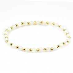 Bracelet nacre blanche 4mm, avec perles dorées - Elastique x 1pc