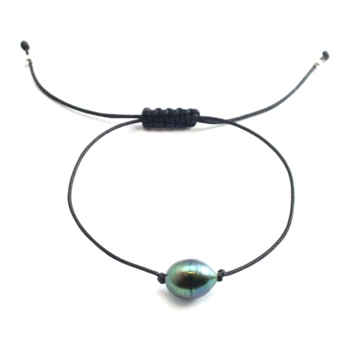 Bracelet Perle de culture d'eau douce bleu - Cordon réglable x 1pc