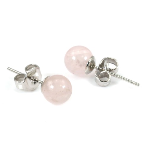Silver earring 925 rose quartz 6mm x 2pcs