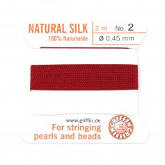 Silk bead cord 0.45mm with needle attached grenat x 2m