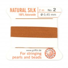 Silk bead cord 0.45mm with needle attached cornaline x 2m