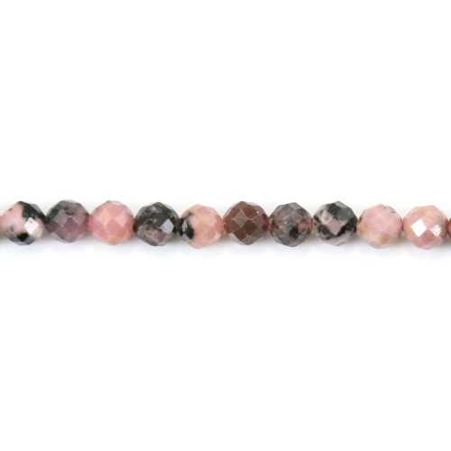 Rhodonite with round faceted shape, quality B, 3mm x 39cm