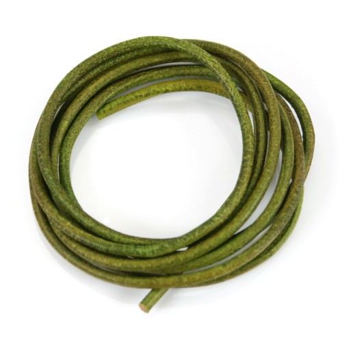 Leather cord rounded cowhide green apple 2mm x 1m