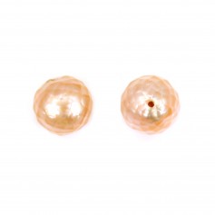 Freshwater cultured pearl, salmon, round mosaic, 9-10mm x 1pc