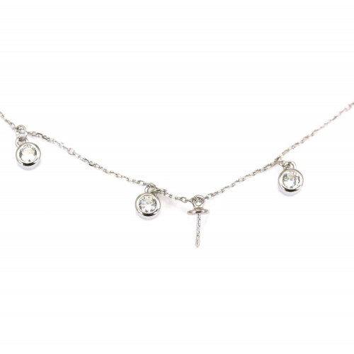 Catena d'argento 925, maglia ovale e zirconi per perle semiperforate x 45 cm
