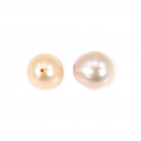 Salmon color half-drilled oval freshwater pearl 9-10mm x 1pc