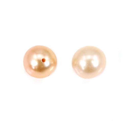 Salmon freshwater cultured pearl, quality, half-drilled, round shape, 9.5-10mm x 1pc