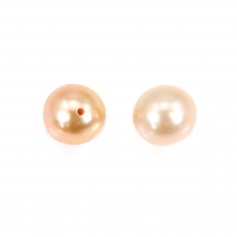 Salmon freshwater cultured pearl, quality, half-drilled, round shape, 9.5-10mm x 1pc