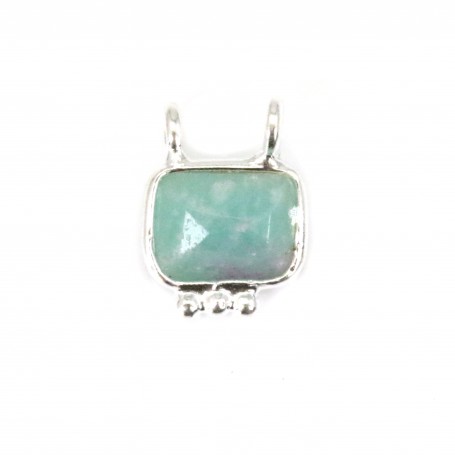 Rectangle Amazonite Charm set in 925 silver - 2 rings - 8x10mm x 1pc