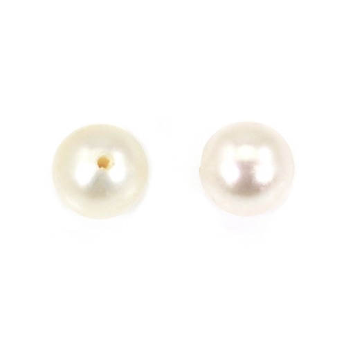 Freshwater cultured pearl, half-perforated, white, round, 6.5-7mm x 1pc