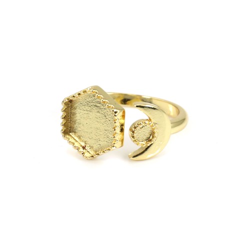 Adjustable ring for hexagon & round cabochon - Gold x 1pc