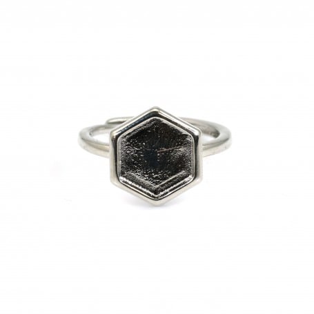 Verstellbarer Ring für 10mm Hexagon-Cabochon - Silber x 1St