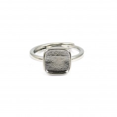 Adjustable ring for 9mm square cabochon - Silver x 1pc