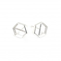 Hexagon cabochon earring 10mm - Silver 925 x 2pcs