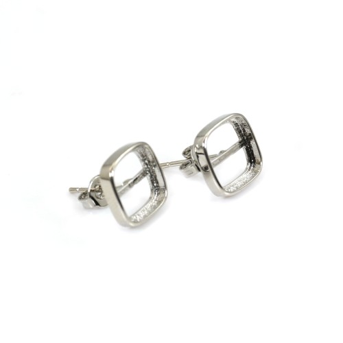 Earring for 9mm square cabochon - Silver plated x 2pcs