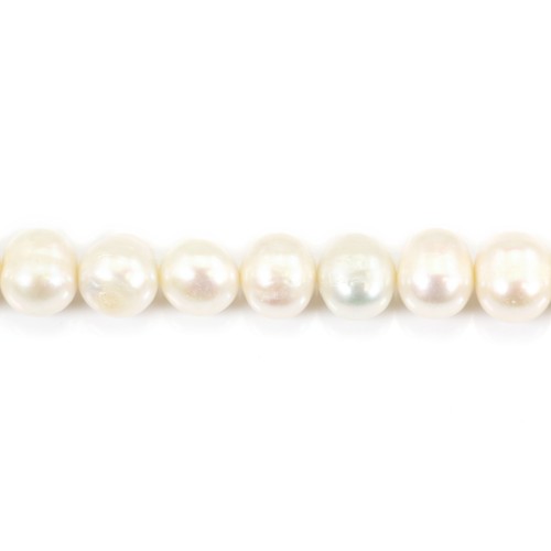 Perle de culture d'eau douce, blanche, ovale, 9-10mm x 37cm