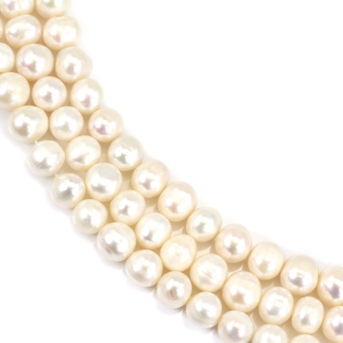 Perla coltivata d'acqua dolce, bianca, ovale, 9-10 mm x 37 cm