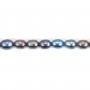 Dark blue oval freshwater pearls on thread 5.5-6mm x 40cm