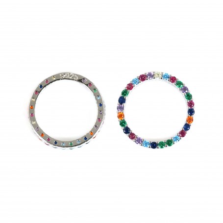 13.5mm Multicolored Pave Circle Charm - Zirconium Oxide & 925 Silver x 1pc
