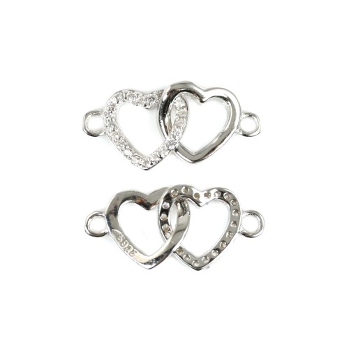 Spacer entwined hearts 9x19mm - zirconium oxide & rhodium-plated 925 silver x 1pc
