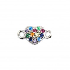 Spacer multicolored heart 5x9.5mm - zirconium oxide & rhodium-plated 925 silver x 1pc