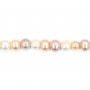 White, salmon & gray round freshwater pearls on thread 7-8mm x 40cm