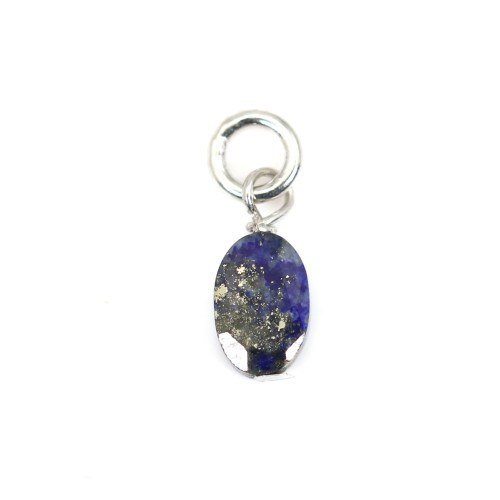 Lapis Lazuli oval faceted charm 4x6mm - Silver 925 rhodium x 1pc