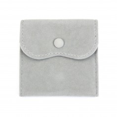 Grey velvet button pouch 10x10cm x 1pc