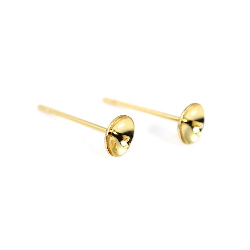 Pino de orelha em forma de taça semi-furado 5mm - aço inoxidável 304 banhado a ouro x 4pcs