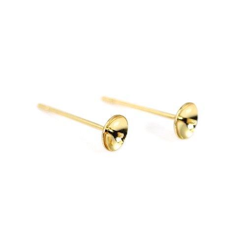 Pino de orelha em forma de taça semi-furado 4mm - aço inoxidável 304 banhado a ouro x 4pcs