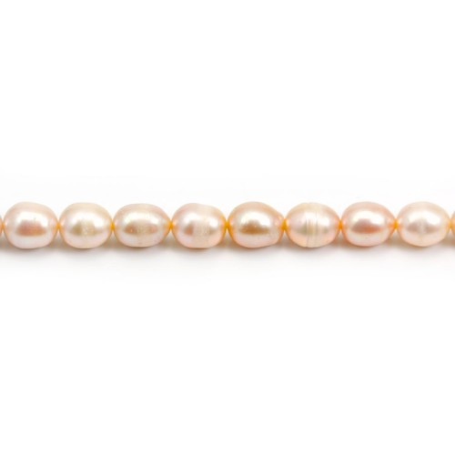 Salmon freshwater cultured pearl, olive shape 6.5-7.5mm x 40cm