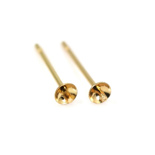 Pino de orelha em forma de taça semi-furado 3mm - aço inoxidável 304 banhado a ouro x 4pcs
