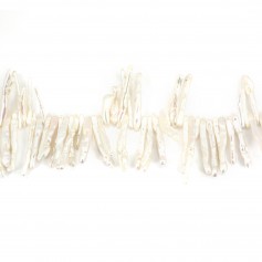 Perlas cultivadas de agua dulce, blancas, tubo barroco, 20-45mm x 39cm