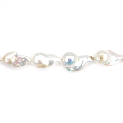 Perles de culture d'eau douce, blanche, baroque, 16 mm x 40cm