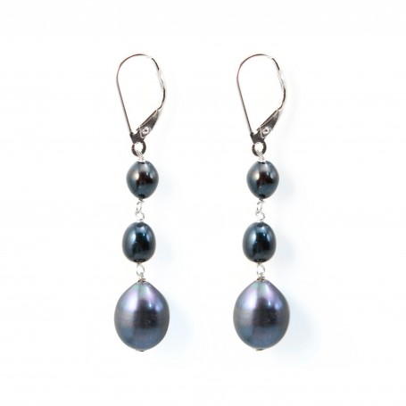 Earring silver925 freshwater pearl noir
