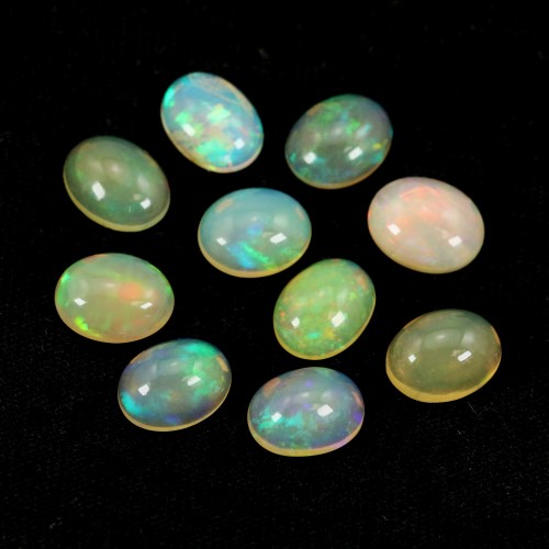 Äthiopischer Opal-Cabochon, mehrfarbig, oval, 7 * 9mm x 1Stk