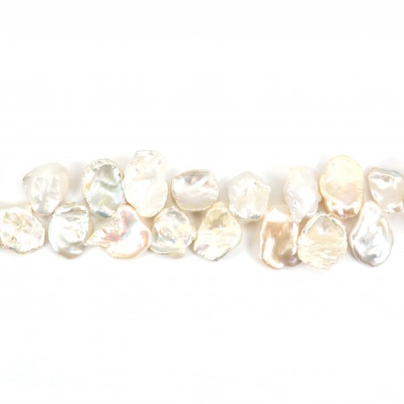 Perle de culture d'eau douce, blanche, keshi pétale, 14-16mm x 40cm