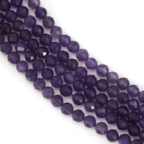 Purple amethyst, in round faceted shape, 3 - 3.5mm x 34cm