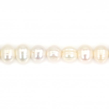 Perles de culture d'eau douce, blanche, ronde, 8-9mm x 39cm