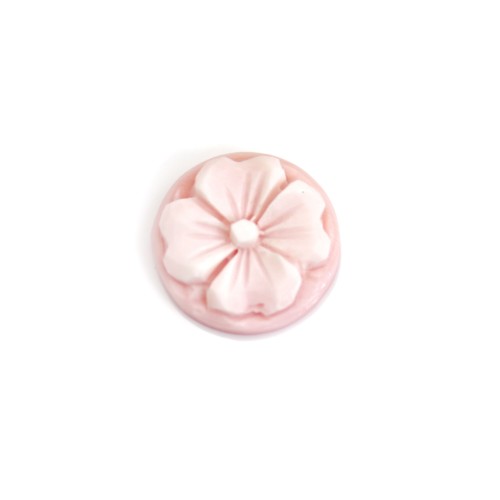 Cabochon Cameo Rosa Conchiglia fiore rotondo 16mm x 1pc