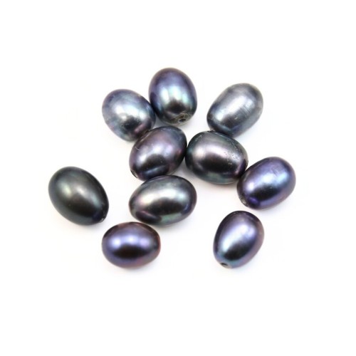 Freshwater cultured pearl, dark blue, olive, 7-8mm x 1pc