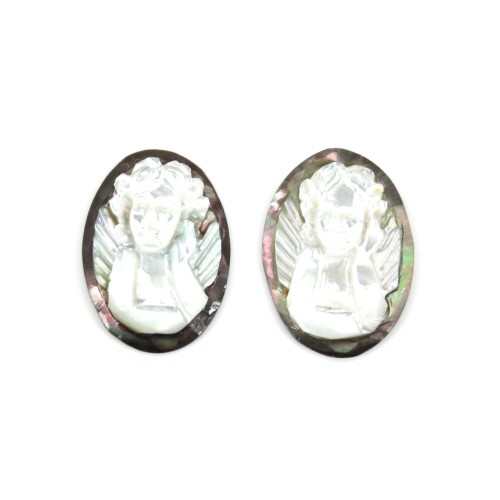 Cabochon Cameo Gray Mother-of-pearl oval angel 13x18mm x 1pc