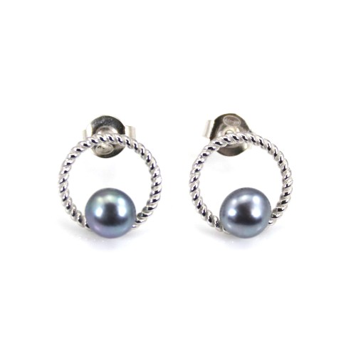 Ohrring mit Ring Blaue Zuchtperle - 925er Silber, rhodiniert x 2St