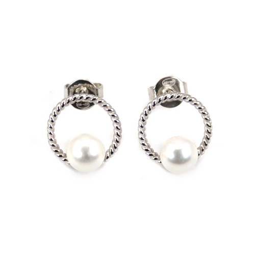 White cultured pearl hoop earring - Silver 925 rhodium plated x 2pcs