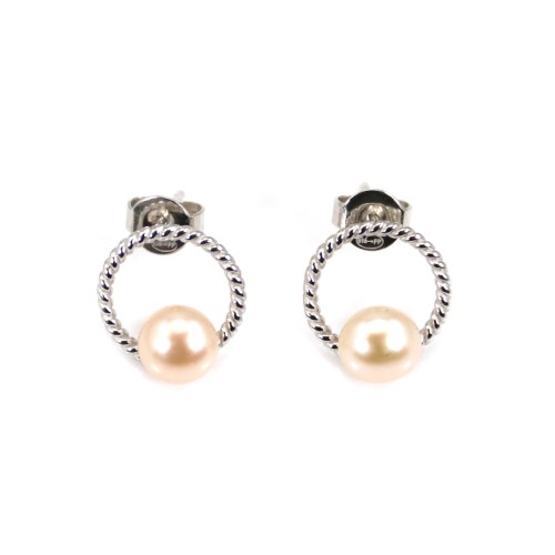 Salmon cultured pearl hoop earring - Silver 925 rhodium plated x 2pcs