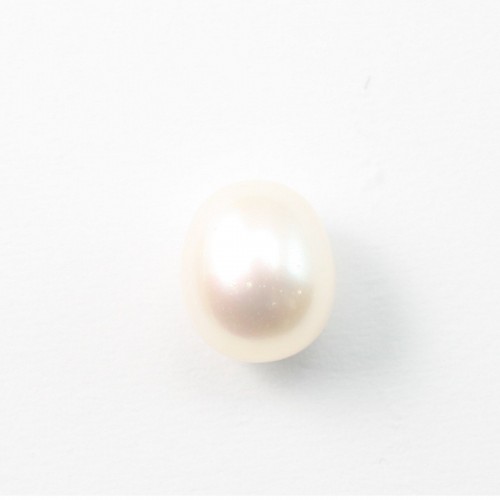 Pearl freshwater blanc ovale 8mm demi tron 0.6mm X 1 pc